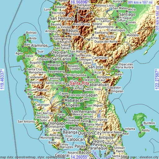 Topographic map of Santa Rita