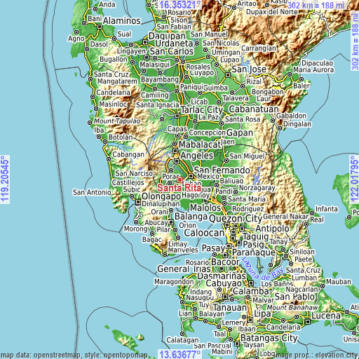 Topographic map of Santa Rita