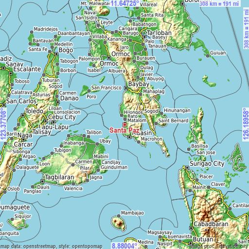 Topographic map of Santa Paz