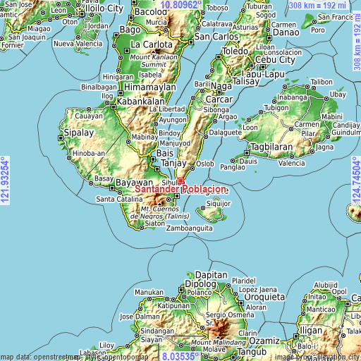 Topographic map of Santander Poblacion