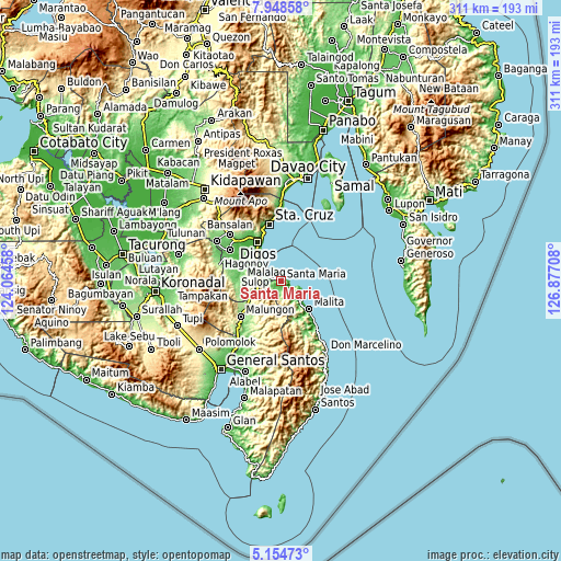 Topographic map of Santa Maria