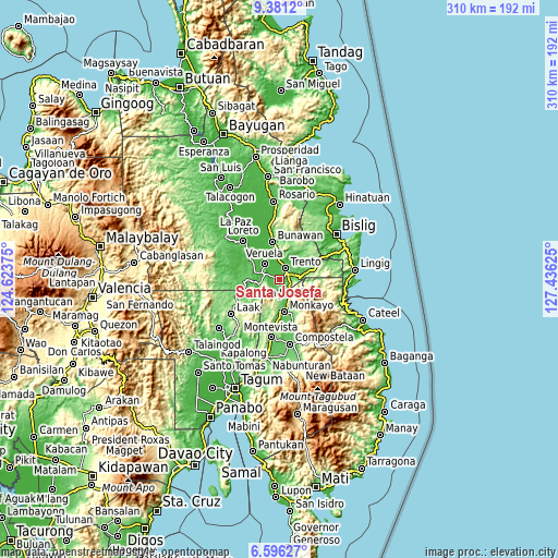 Topographic map of Santa Josefa