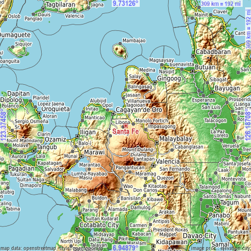 Topographic map of Santa Fe