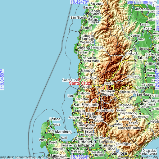 Topographic map of Santa Cruz