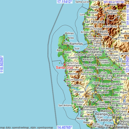 Topographic map of Santa Cruz