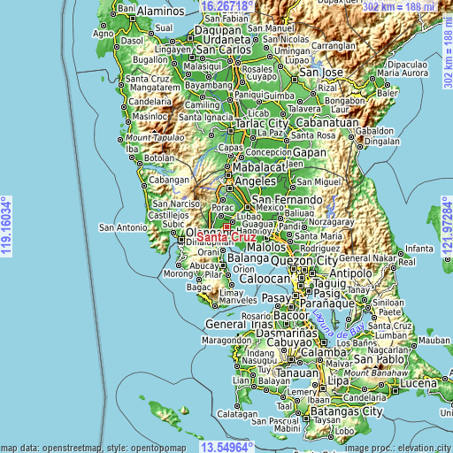 Topographic map of Santa Cruz