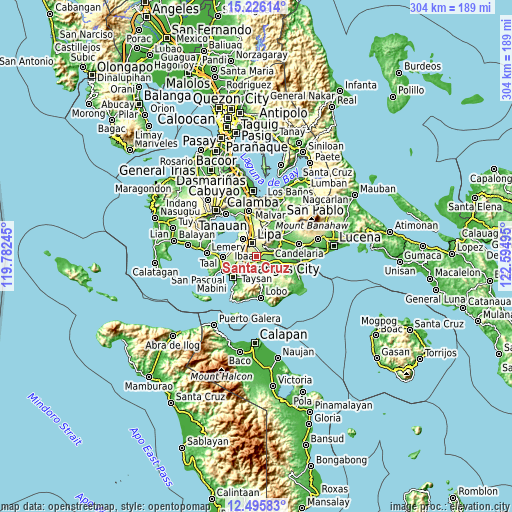 Topographic map of Santa Cruz