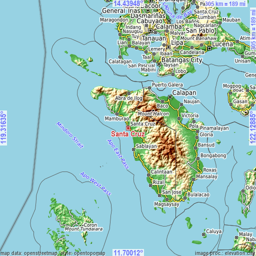 Topographic map of Santa Cruz