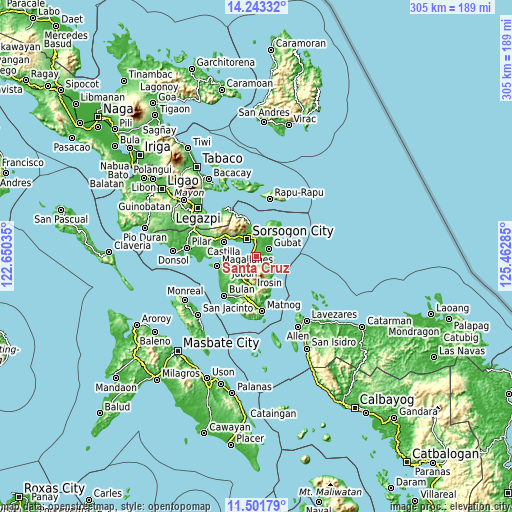 Topographic map of Santa Cruz