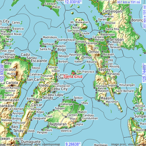 Topographic map of Santa Cruz