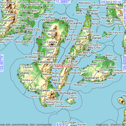 Topographic map of Santa Cruz