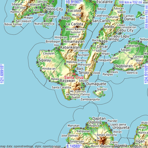 Topographic map of Santa Cruz