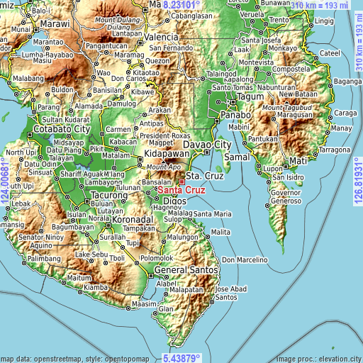 Topographic map of Santa Cruz