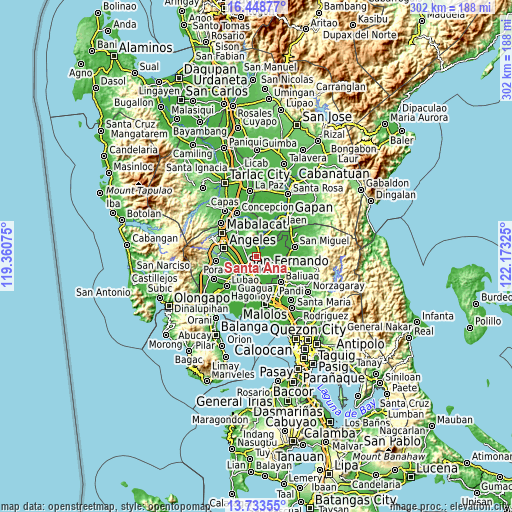 Topographic map of Santa Ana