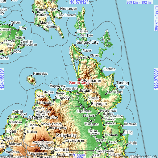 Topographic map of Santa Ana