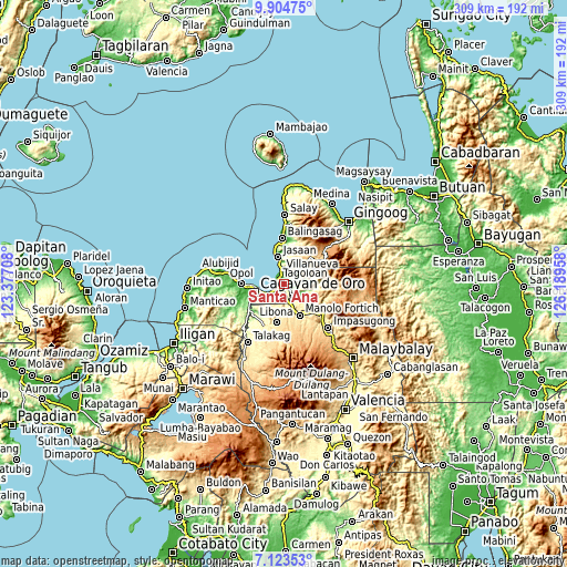 Topographic map of Santa Ana