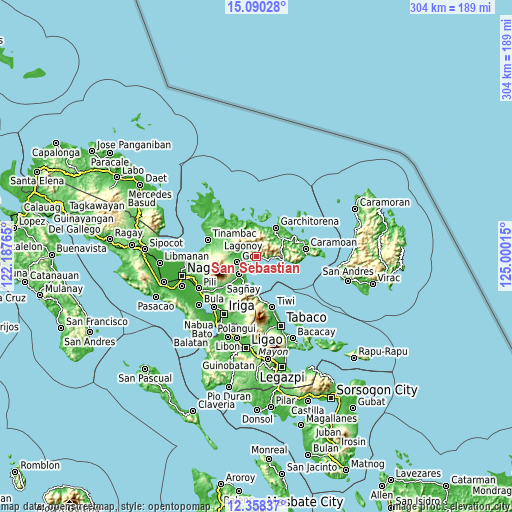 Topographic map of San Sebastian