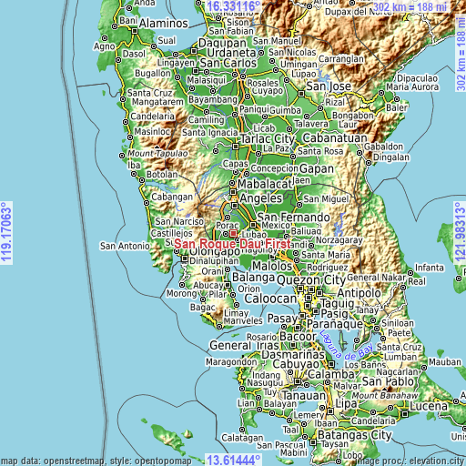 Topographic map of San Roque Dau First