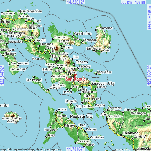 Topographic map of San Roque