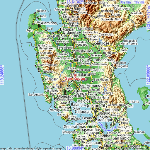 Topographic map of San Roque