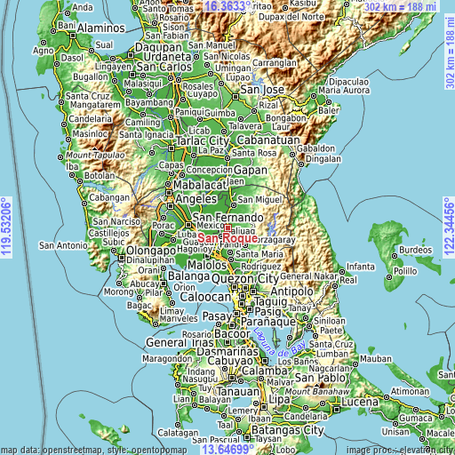 Topographic map of San Roque