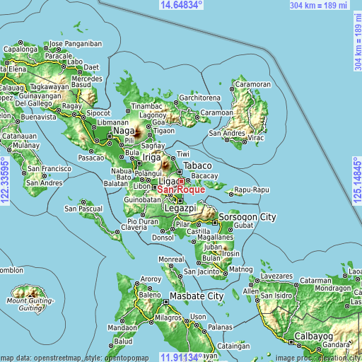 Topographic map of San Roque