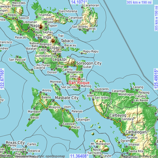 Topographic map of San Roque