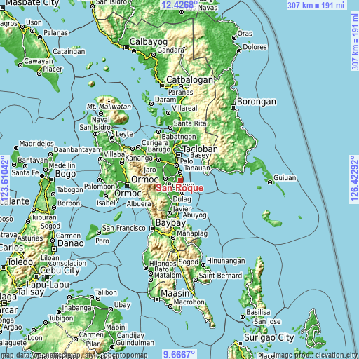 Topographic map of San Roque