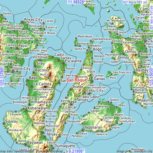 Topographic map of San Roque