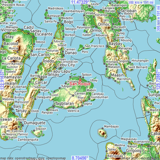 Topographic map of San Roque