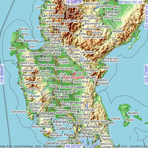 Topographic map of San Ricardo