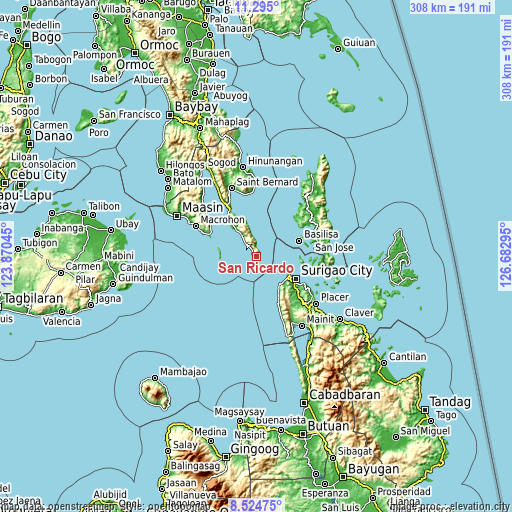 Topographic map of San Ricardo