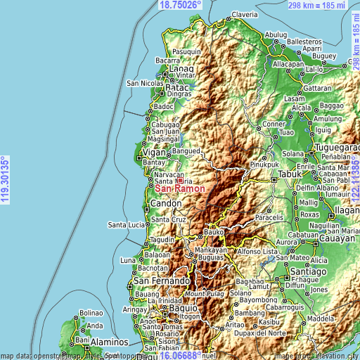 Topographic map of San Ramon