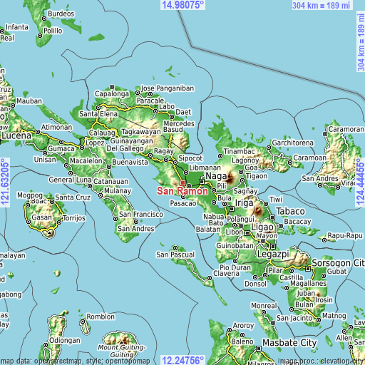 Topographic map of San Ramon