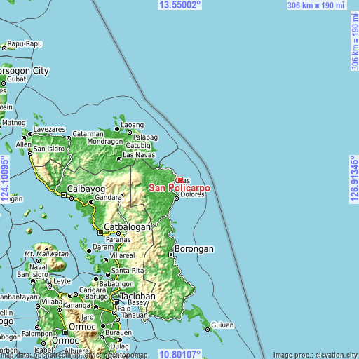 Topographic map of San Policarpo