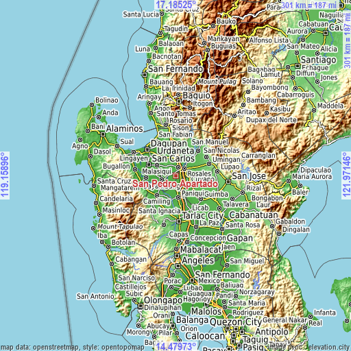 Topographic map of San Pedro Apartado