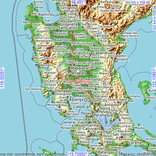 Topographic map of San Patricio