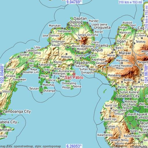 Topographic map of San Pablo