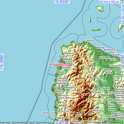 Topographic map of San Nicolas