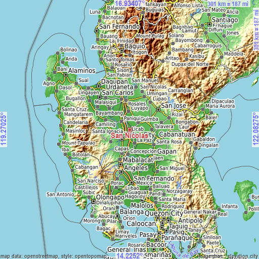 Topographic map of San Nicolas