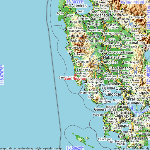 Topographic map of San Nicolas