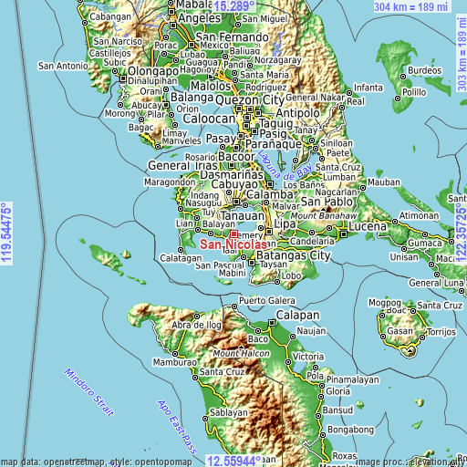 Topographic map of San Nicolas