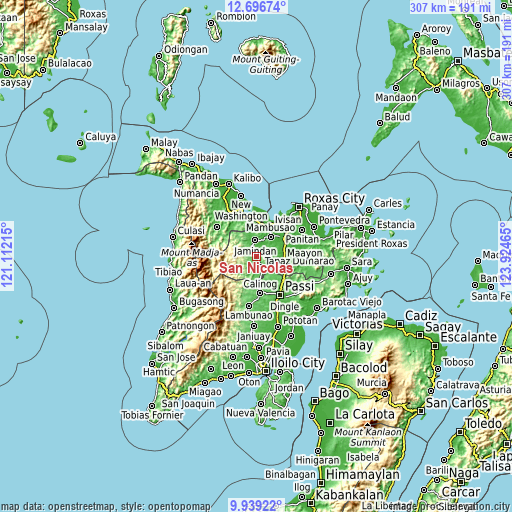 Topographic map of San Nicolas