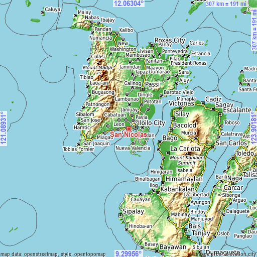 Topographic map of San Nicolas