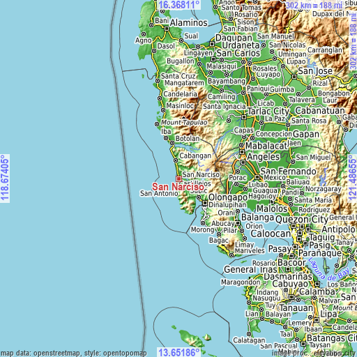 Topographic map of San Narciso