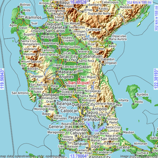 Topographic map of San Miguel