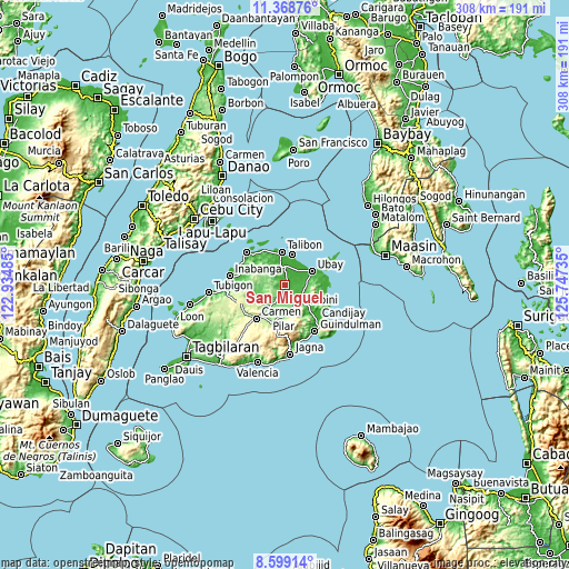 Topographic map of San Miguel