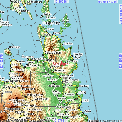 Topographic map of San Miguel