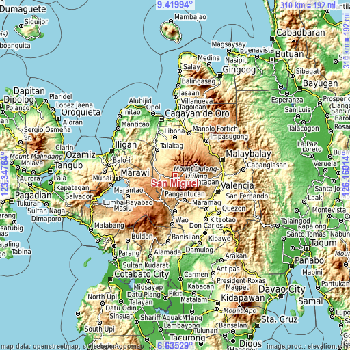 Topographic map of San Miguel