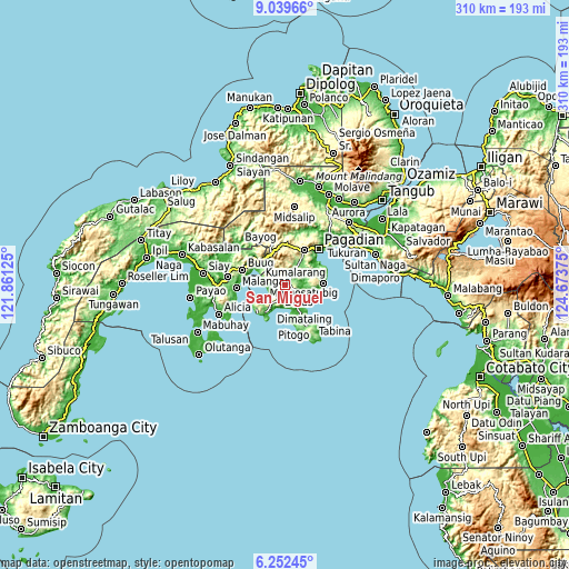 Topographic map of San Miguel